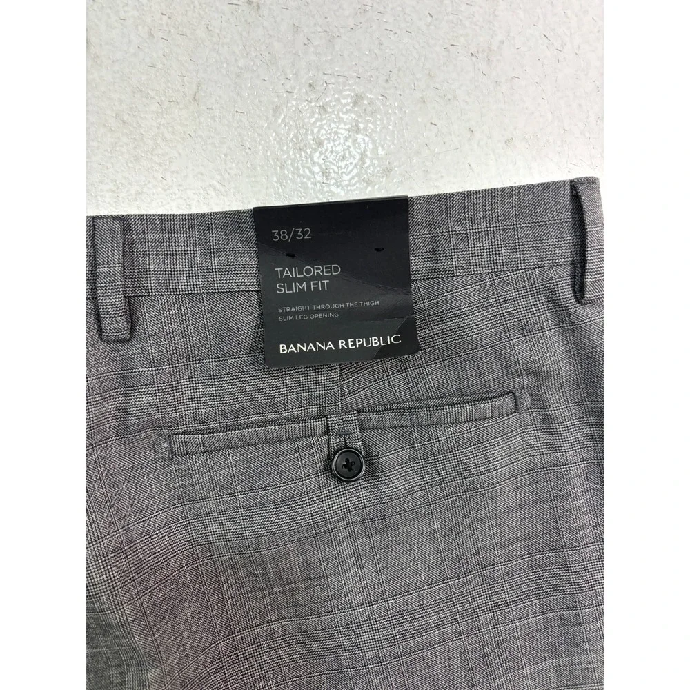 NEW Banana Republic 38x32 Gray‎ Plaid Dress Suit Pants Tailored Slim Fit Wool